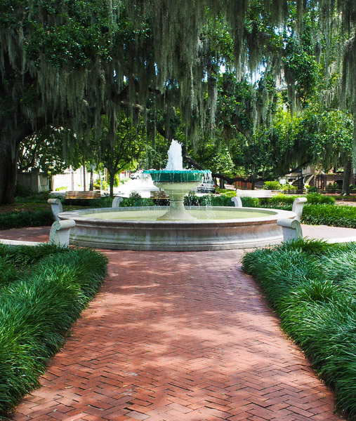 German Societies Fountain at Orleans Square in Savannah, GA. 