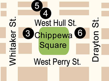 Chippewa Square Map in Savannah, GA. 