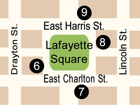 Layfayette Square Map in Savannah, GA. 