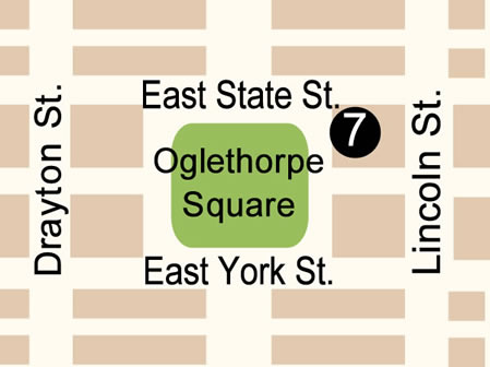 Map of Oglethorpe Square in Savannah GA.