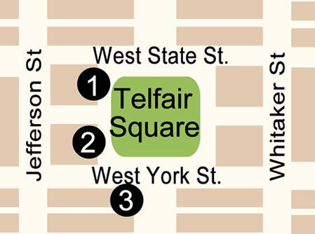 Telfair Square Map in Savannah, GA. 