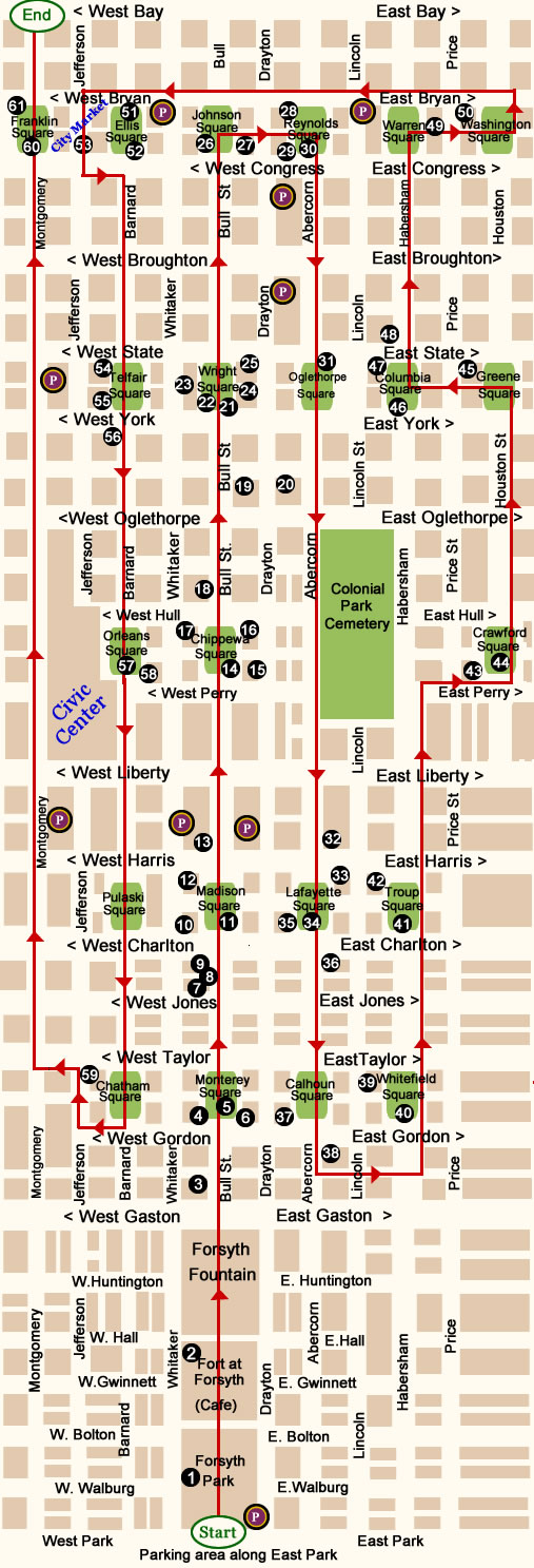 Map of Squares Walking Guide With Landmarks.