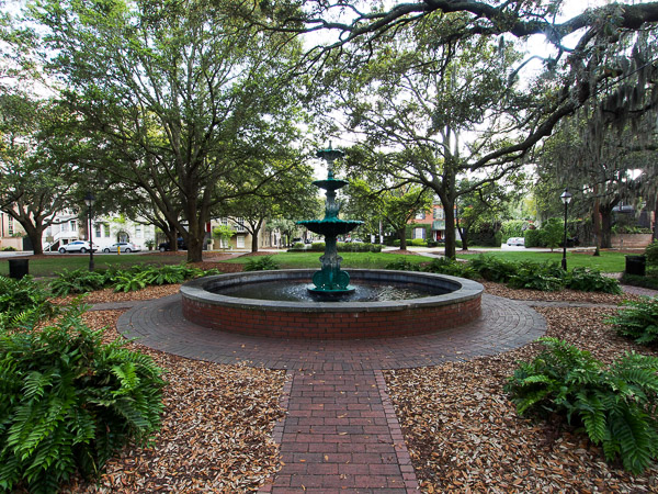 Fun things to do in Savannah : Semiquincentenary Fountain in Lafayette Square in Savannah GA.